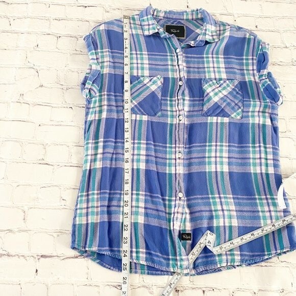 Rails Blue Plaid Button Front Collared Short Sleeve Shirt S - Picture 6 of 6